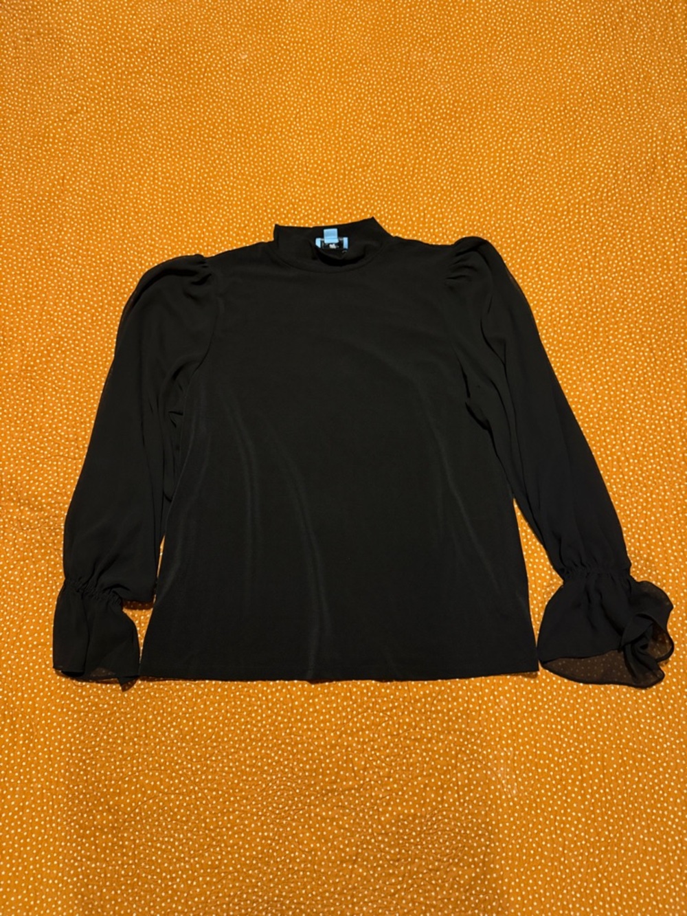 CeCe Black Mock Neck Long-Sleeve Top with Ruffled Cuffs